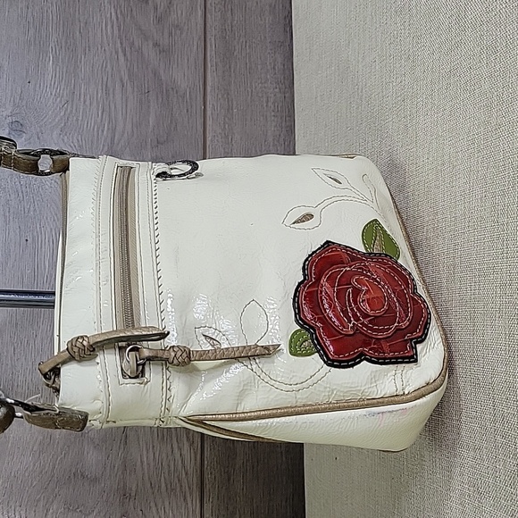 Brighton Off-White Patent Leather Shoulder Bag with Floral Design - Picture 4 of 14